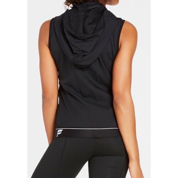 Fabletics Hooded Zip Up Windbreaker Kennedy Vest Jacket XSMALL Black Nylon Mesh - Picture 5 of 5